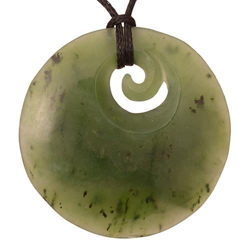Jade Disc with Small Koru Pendant