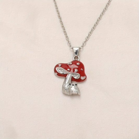 Frog And Red Mushroom Pendant Necklace