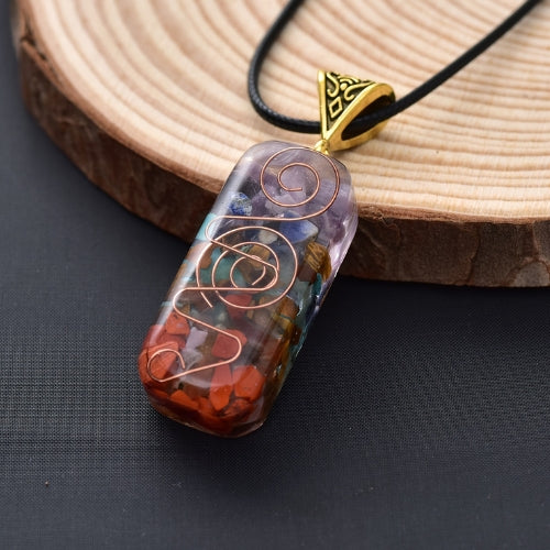 Resin-Wrapped Natural Stone Pendant Black Leather Necklace