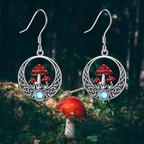 Three Red Mushrooms Round Earrings
