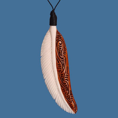 Bone Feather Pendant with Stained Detailing