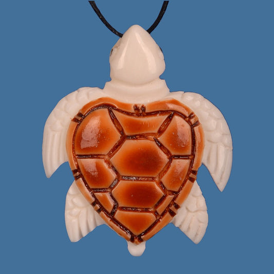 Handcrafted Bone Turtle Pendant with A Stained Shell